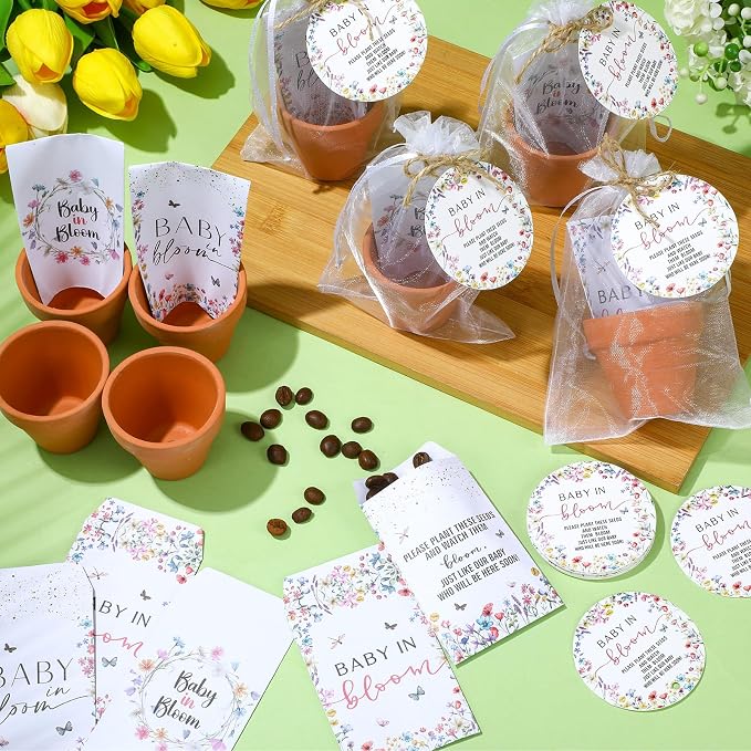 Reallnaive Baby Shower Party Favors Baby in Bloom Envelopes Seed Packets Include 24 Mini Terracotta Pots Seed Packets 24 Self Adhesive Envelopes Thank You Tags Gifts for Party(Wildflower)