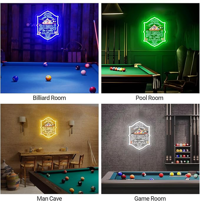 Custom Billiard Bar Neon Sign, Personalized LED Billiards Name Neon Lights for Wall Decor, Customized Cocktail Bar Light Up Signs Dimmable for Game Room Pool Room Home Pub Man Cave Lounge Business