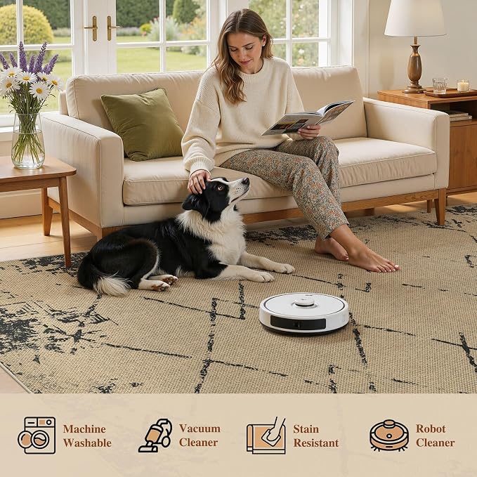 UERMEI 3x5 Outdoor Jute Area Rug Patio Farmhouse Modern Brown | Indoor Outdoor Washable Non Slip Pet Friendly Carpet for Door Mat Area Rug for Patio Bedroom Living Room Kitchen Porch