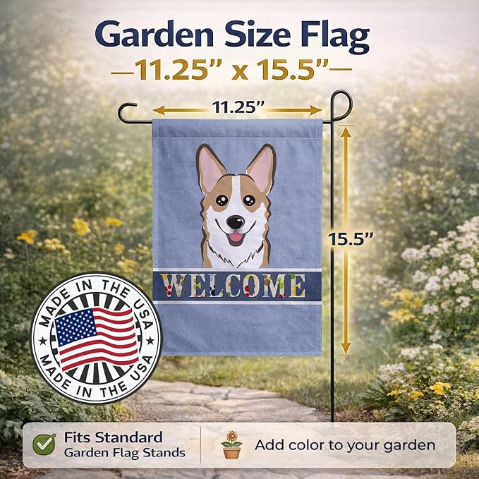 Caroline's Treasures BB1439GF Sable Corgi Welcome Garden Flag, Blue Mailbox Flag Decorative Yard Flag Banner Outside Patio Artwork Yard Flower Beds, Garden Size, Multicolor