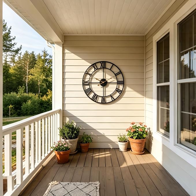 ADecor Outdoor Clocks for Patio, Large Outdoor Pool Clock, Vintage Metal Outdoor Clock Silent Battery Operated, European Industrial Skeleton Wall Clock for Backyard/Garden/Fence, 24 in