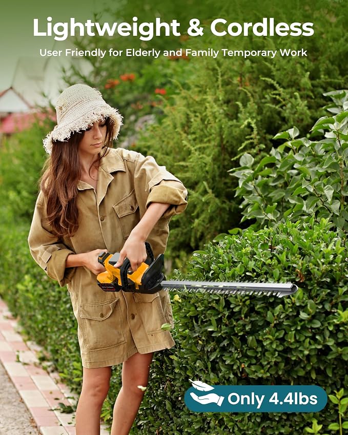 Hedge Trimmers Cordless with 2pcs 4000mAh Battery, Brushless Electric Handheld Bush Clipper with Rechargeable Batteries, 3000RPM 180° Rotatable Head, 2/3'' Blade Gap, Gifts for Men Dad