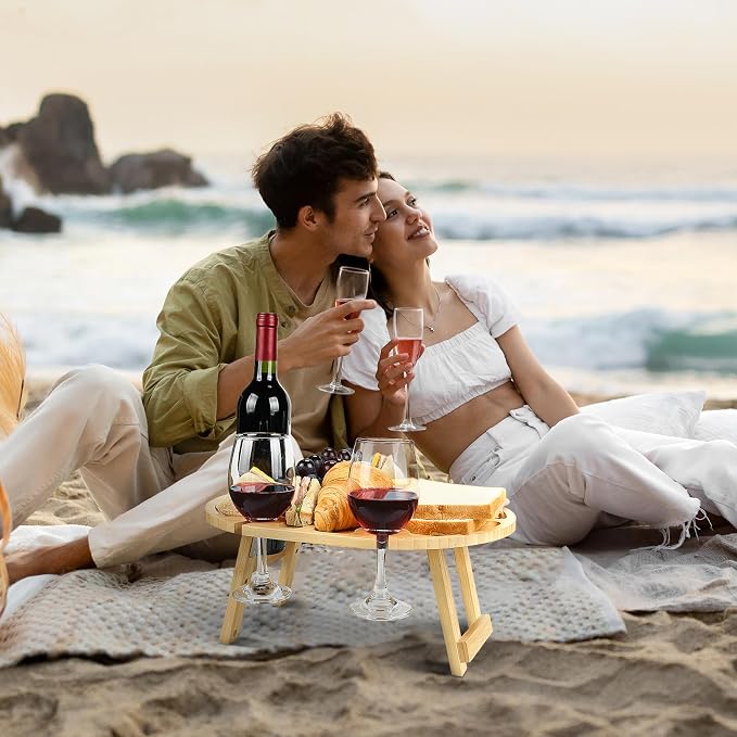 Tirrinia Portable Wine Picnic Table, Foldable Beach Table for Charcuterie, Decoration Picnic Essentials for Camping, Weddings, Concerts for Women, Wine Lovers