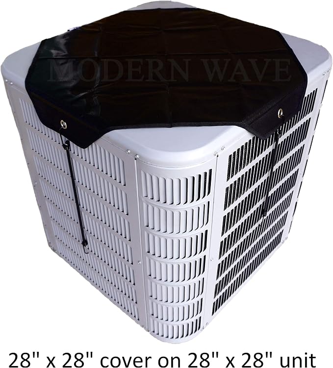 MODERN WAVE - 2 (Two) Central Air Conditioner Covers for Outside Units 28 x 28 inch - 1 (One) Top Universal Mesh Cover and 1 (One) Winter Waterproof Outdoor AC Defender Cover (Black, 28" x 28")