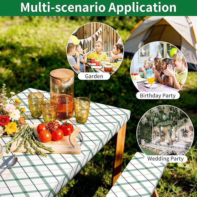 Picnic Table Cover with Bench Covers, Elastic Fitted Spandex Tablecloths for 6 Foot Rectangle Tables, Stretch Washable Patio Tablecloth for Outdoor