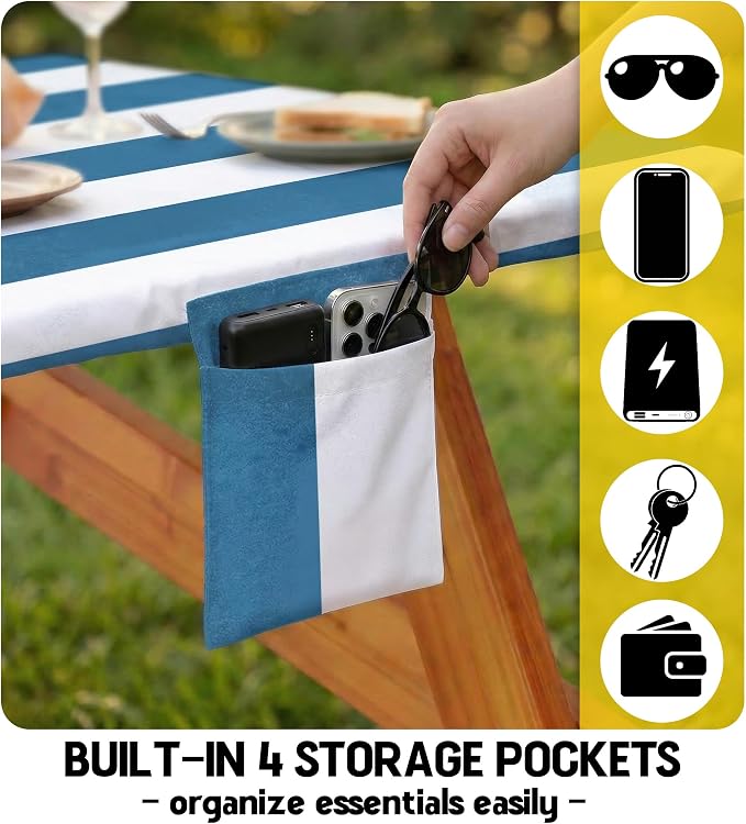Picnic Table Cover with Bench Covers Tablecloth Fitted Table Cloth Camping Essentials Supplies Rv Travel Must Haves Gear Accessories Outdoor Road Trip Necessities Stuff Gadgets Camper Gadgets Items