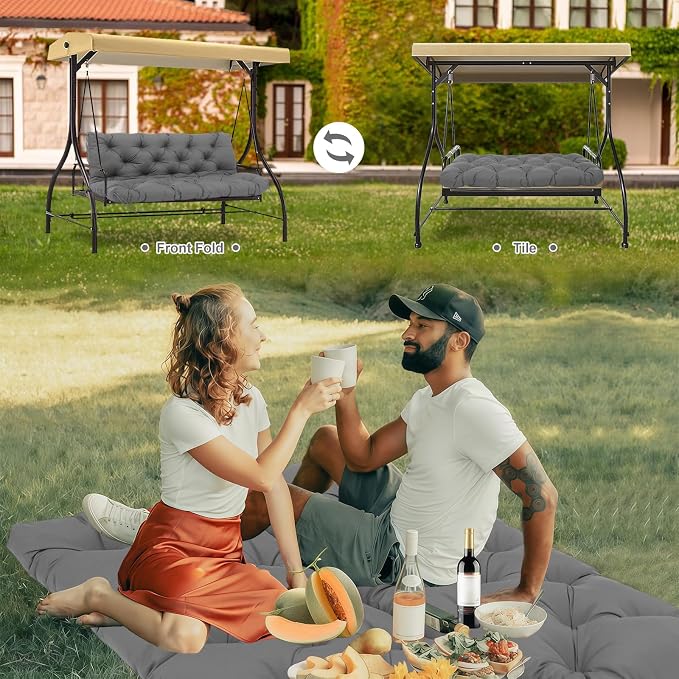 Porch Swing Cushions 3 Seater Replacement Thicken 5" Waterproof & Fade Resistant Swing Cushions for Outdoor Furniture Bench Patio Swing Cushion with Backrest & Ties(Dark Gray 70x40x5inch)