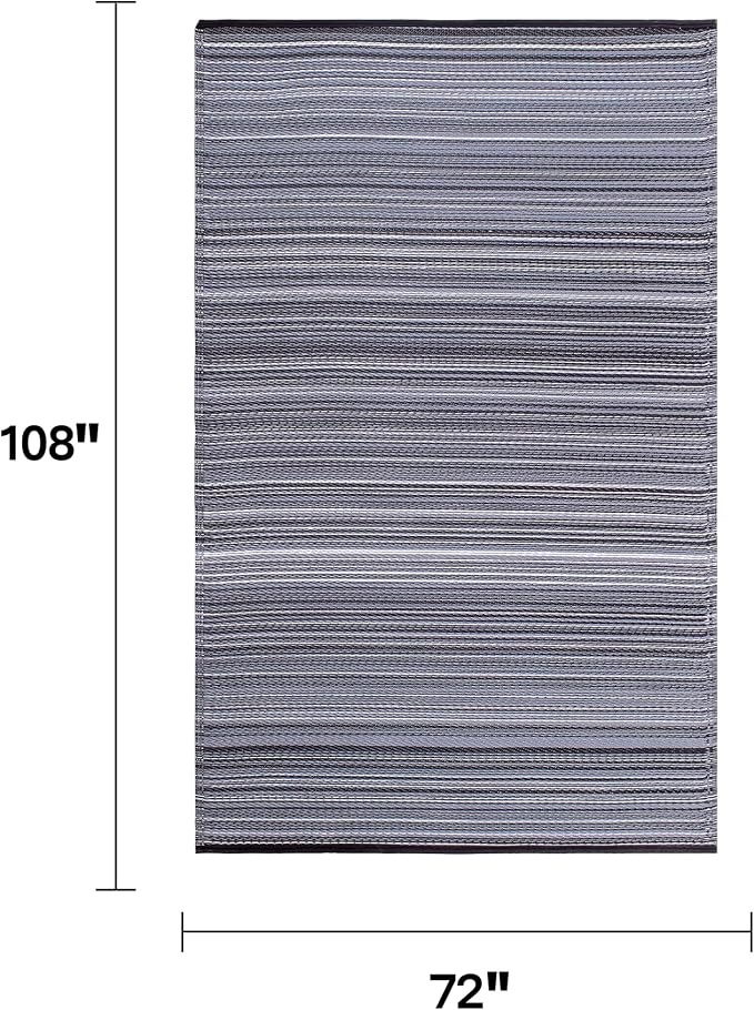 Fab Habitat Outdoor Rug - Waterproof, Fade Resistant, Crease-Free - Premium Recycled Plastic - Striped - Large Patio, Deck, Sunroom, Camping, RV - Cancun - Midnight - 6 x 9 ft