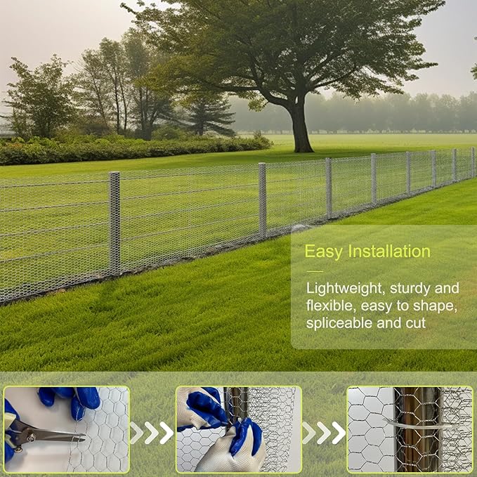 Chicken Wire Fencing, 16.5 x 138 Inch Chicken Wire Mesh Roll for Garden Plants, 1 Inch Mesh Hexagonal Galvanized Metal Poultry Wire Netting for Chicken Coop Rabbit Dogs Barrier