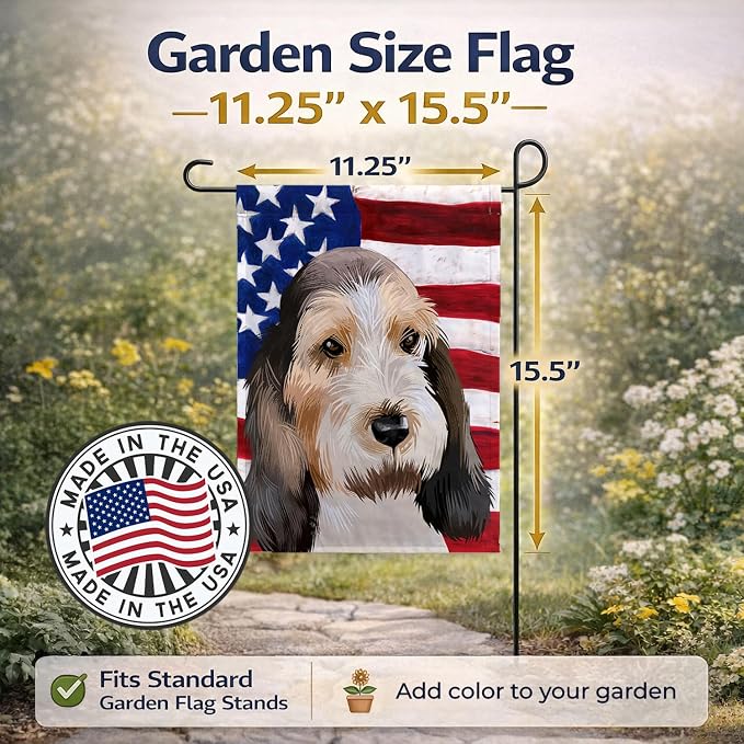 Caroline's Treasures CK6419GF Grand Basset Griffon Vendeen American Flag Garden Flag Mailbox Flag Decorative Yard Flag Banner Outside Patio Artwork Yard Flower Beds, Garden Size, Multicolor