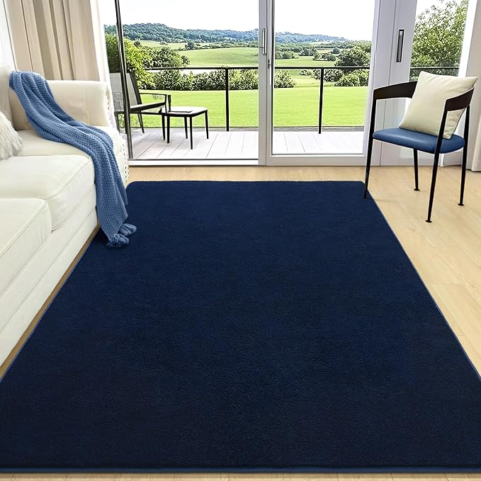 AROGAN 4x6 Area Rugs for Living Room Non Slip Dorm Bedroom Rug, Navy Blue | Modern Area Rugs with Soft Memory Foam, Minimalist Washable Indoor Floor Carpet for Dining Room Office Kids Playroom Decor