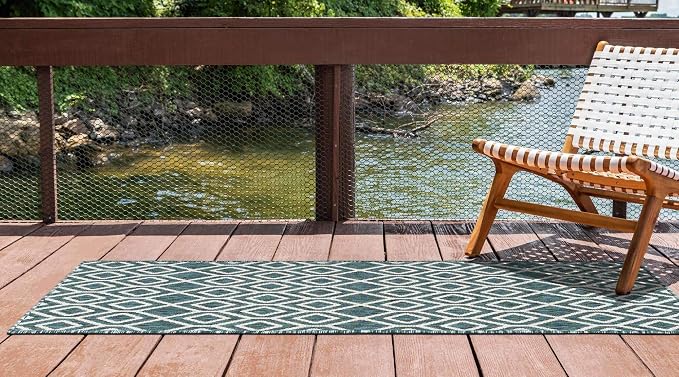 Jill Zarin Outdoor Collection Area Rug - Turks and Caicos (2' x 8' Runner Teal/Ivory)