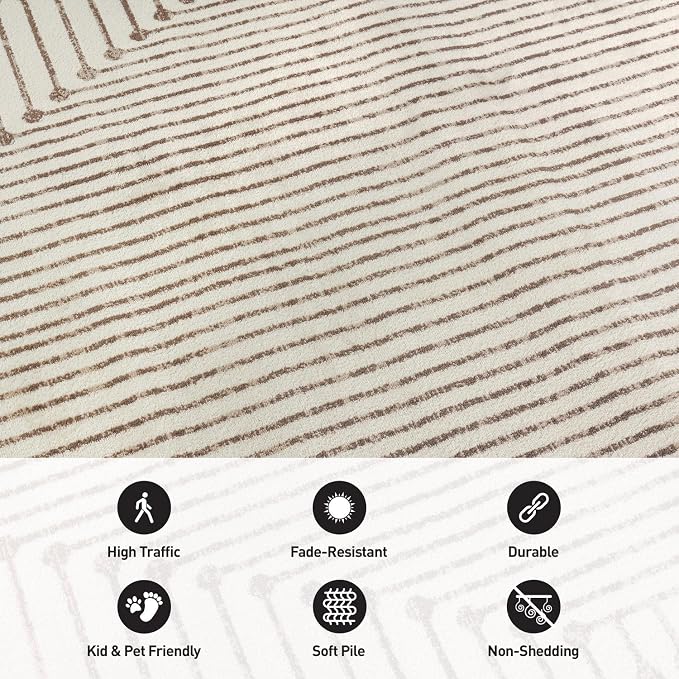 Rugshop Abstract Line Pattern Neutral Decor Area Rug Beige 2' x 3' | Rectangular, Size 2' x 3', Living Room, Bedroom, Dining Room, Home Office, Kitchen, Entryway, Hallway, Nursery, Kids Room