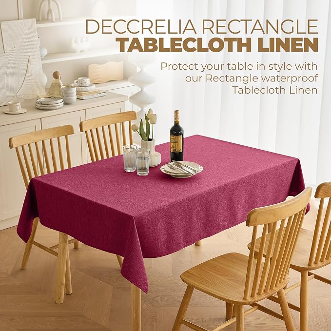 Decorelia Christmas RedWaterproof Wipe Clean Table Cloth for 10ft Banquet Rectangle Table,Outdoor Spillproof Tablecloth for Thanksgiving,Easter (Oblong, 60 x 144 Inch (12-14 Seats), Burgundy)
