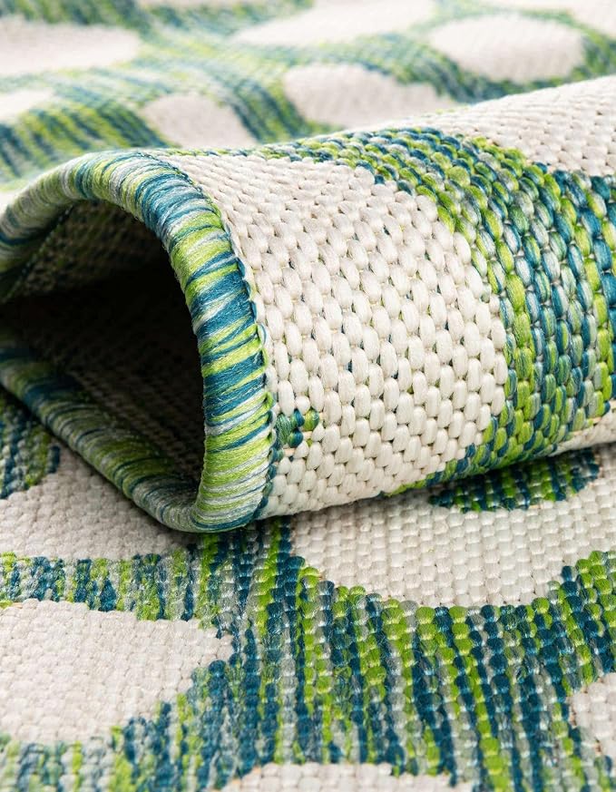 Unique Loom Outdoor Safari Collection Area Rug - Leopard (13' Round, Green Blue/ Ivory)