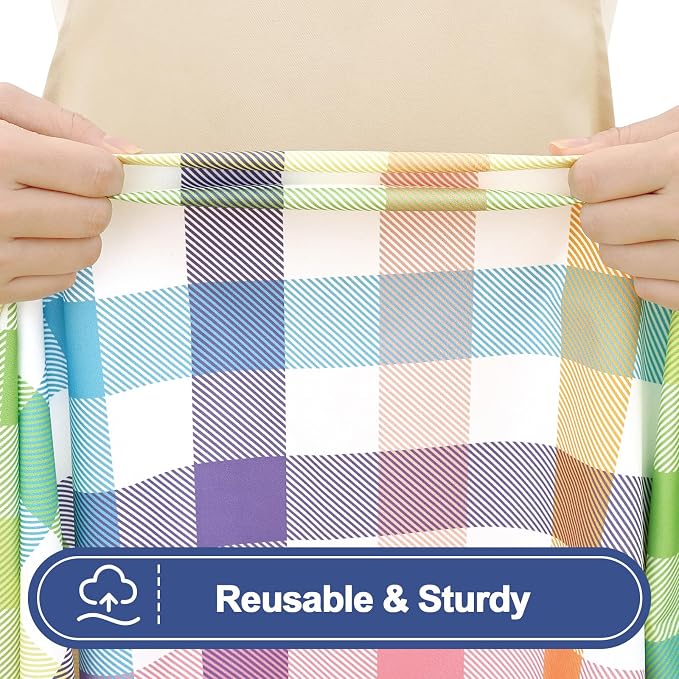 Smiry Picnic Table Cover with Bench Covers, Waterproof Elastic Fitted Tablecloths for 6 Foot Rectangle Tables, Washable Buffalo Plaid Tablecloth for Camping, Easter (Yellow & Green, 30"x72")