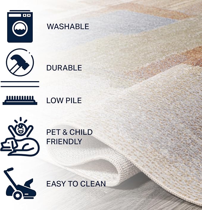 JONATHAN Y Machine Washable Cream/Multi Indoor Area Rug 3X5 ft, Weaver Abstract Coastal Watercolor for Living Room, Bedroom, Kitchen, Office, Easy-Cleaning, Pet-Friendly, Non-Shedding WSH302A-3