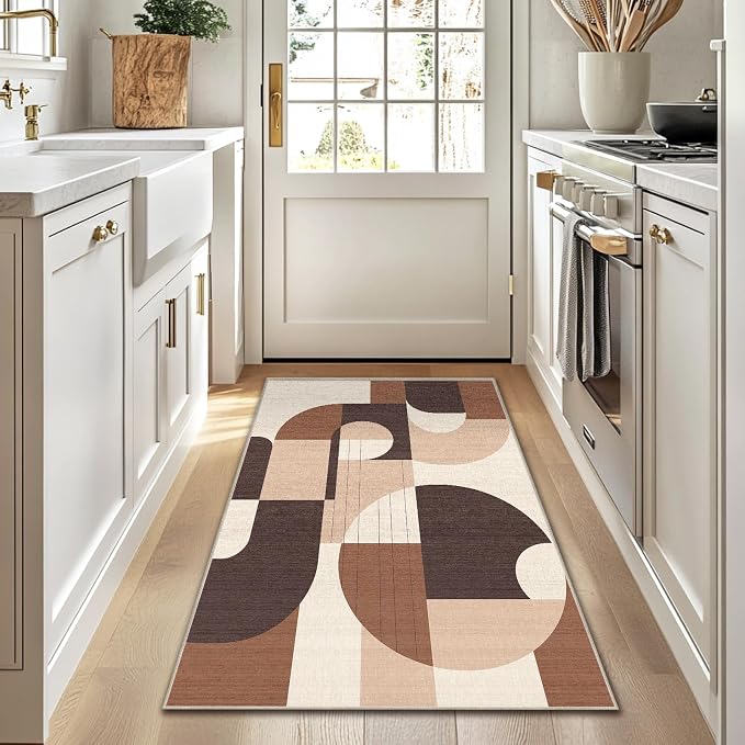 3x5 Brown Geometric Area Rug for Bedroom Entryway Hallway Modern Abstract Rug Machine Washable Non-Slip Carpet for Bathroom Kitchen Bedside Living Room