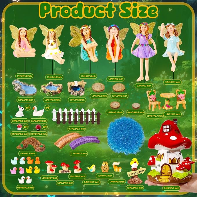 50 Pcs Fairy Garden Accessories Kit Miniature Mushroom House & Fairy Figurines Micro Landscape Kit with Animals & Furniture for DIY Crafts Outdoor Garden Mini House Decor Birthday Gift