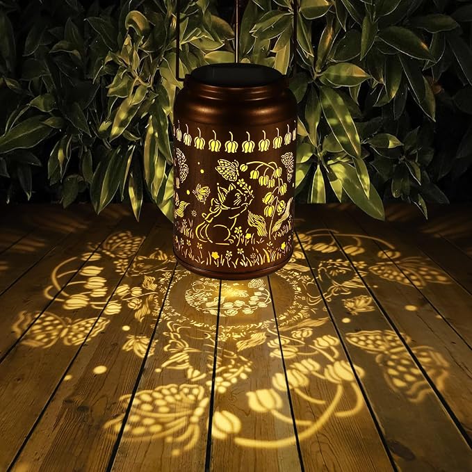 Solar Lanterns Outdoor Waterproof Hummingbird Garden Decor Gifts for Women Mom Grandma Hanging Lights Metal Decoration Outside for Yard, Patio,Backyard,Porch(Cat and Butterfly)