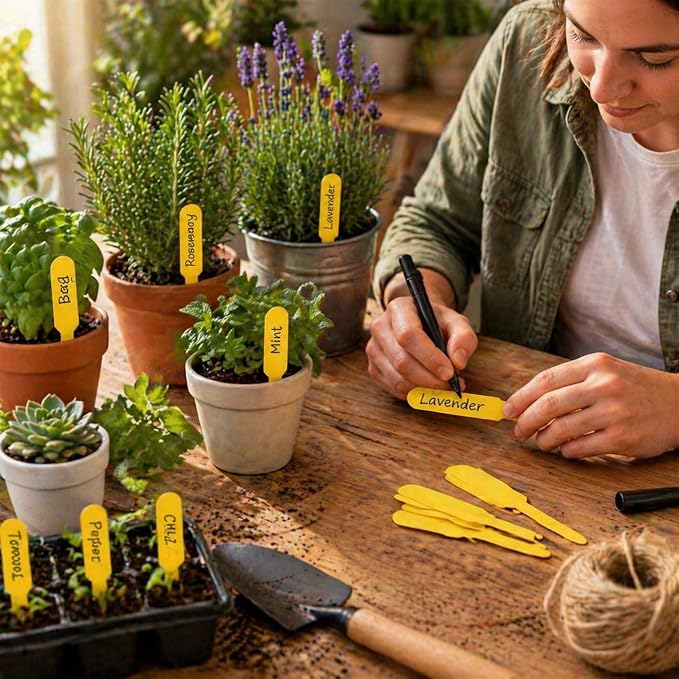 Novabright 500 Pcs Plant Labels 5 Inch Plastic Plant Name Tags for Seedlings Garden Label Markers Nursery Plastic Planting Seed Labels for Outdoor Garden Waterproof Label Pot Stakes(Yellow)