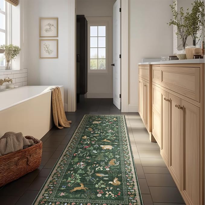 Washable Kitchen Rug Runners for Hallways: 2'x6' Bedroom Runner Rug Non Slip Low-Pile Stain Resistant Carpet Runner for Indoor Entryway Hallways Kitchen Laundry Room Beside Farmhouse
