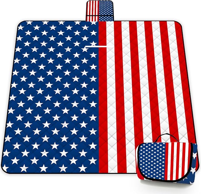 Poedist Extra Large Patriotic Picnic Blanket Waterproof,80"x 80"Foldable Machine Washable Beach Blanket,Outdoor Blanket for 6-8 Adults,Suitable for Indoor Crawling,Park Beach,Camping,Hiking,Travel