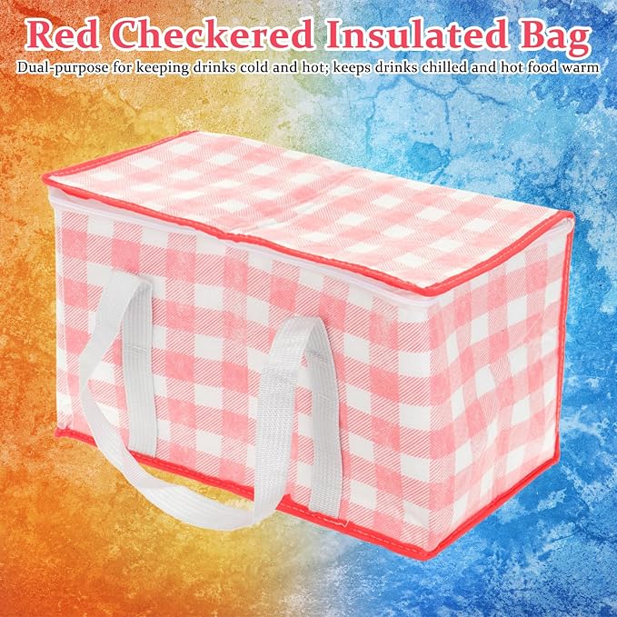 Picnic Basket Set for 2, Wicker Basket with Lid, Folding Table, Insulated Cooler Bag, Mat, Cutlery & Glasses, Red and White Checkered Complete Picnic Kit for Outdoor Camping Beach Park