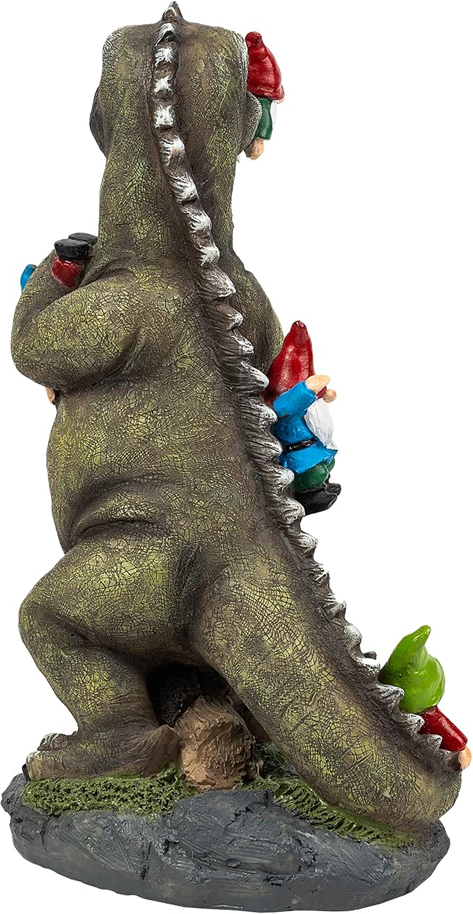 Malister 14 Inch Dinosaur Gnomes Garden Statues for Fall Winter Garden Decor, Gnomes Statues Outdoor Decor, Outdoor Statues for Patio, Lawn, Yard Decorations Outdoor, Dino Housewarming Garden Gifts