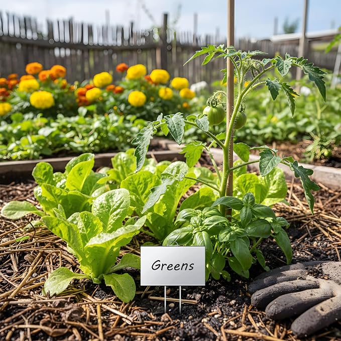 Landhoow 12 Pcs Large Garden Plant Markers Metal Plant Labels Sign 5'' x 3'' with 11'' Stake Weatherproof Waterproof Garden Sign for Outdoor Seedlings Herbs Vegetable Greenhouse, Silver