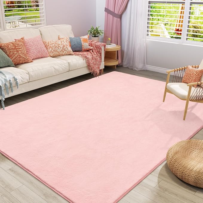 Amearea Modern Area Rugs for Bedroom Living Room, 4x6 Pink Memory Foam Rug | Thickened Fluffy Indoor Washable Rugs Non Slip Minimalist Carpet for Kids Boys Girls Dorm Nursery Room Decor