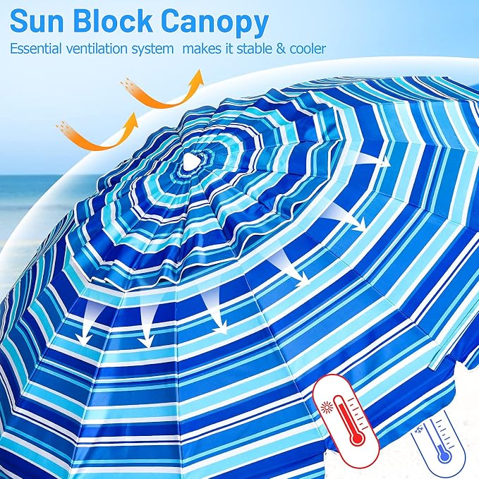 Tangkula 8FT Navy Blue Beach Umbrella, Portable with Sand Anchor, Fade Resistant Canopy, Sturdy Fiberglass Ribs, Outdoor Sunshade Umbrella