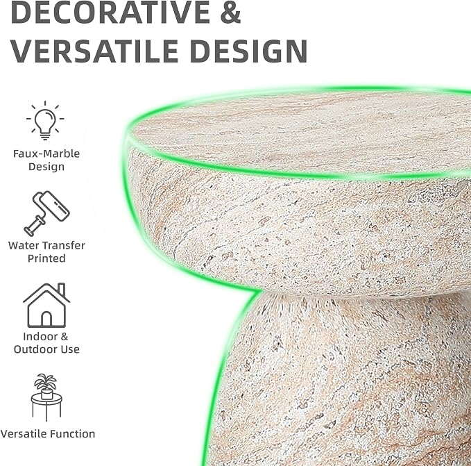 24" Side Table Outdoor, Large Modern Geometric End Table | Multi-Functional Coffee Table Doubles as Planter Stand for Garden, Balcony, or Porch. Decorative Pedestal Design