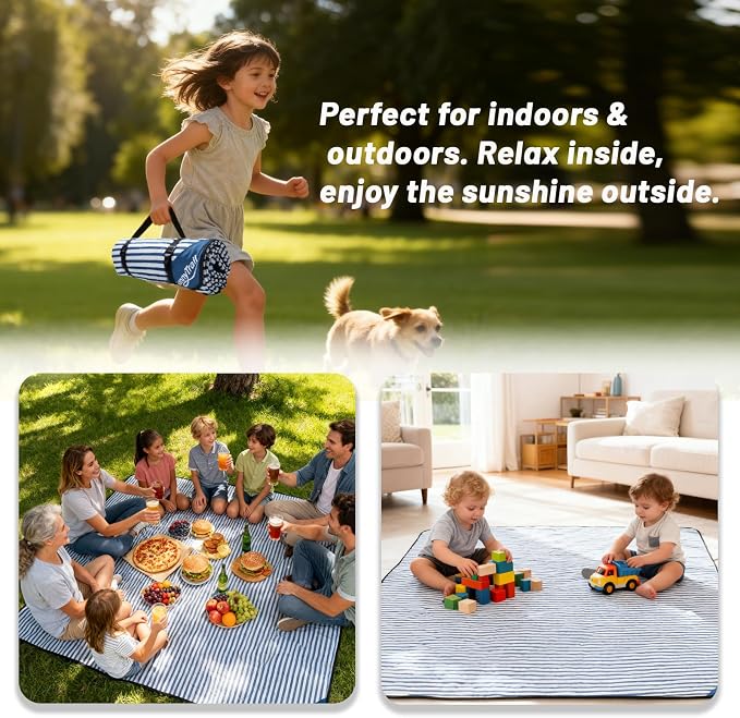 Large Waterproof Picnic Blanket 80"x80" – Extra Large Outdoor Mat for Beach, Park, Grass, Lawn, Camping, Sandproof & Portable, Foldable Rug, Wedding Registry Gift for Family & Travel