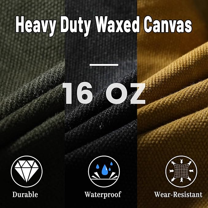 Canvas Tool Pouch Set, 16OZ Waxed Canvas Tool Storage Bags, Standable One-Piece Tool Organization Pouch - 3 Color Pouches with Brass Zipper & Grommet - Large - 15.5" x 7.5"