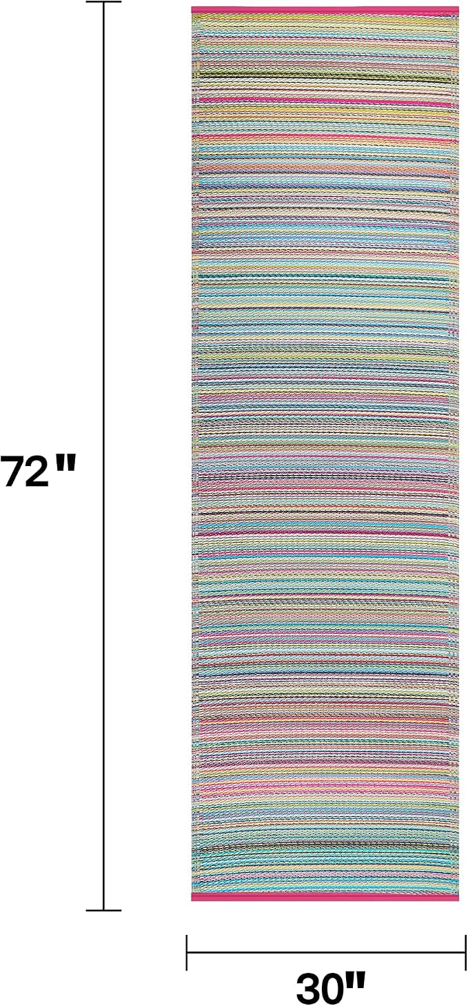 Fab Habitat Outdoor Rug - Waterproof, Fade Resistant, Crease-Free - Premium Recycled Plastic - Striped - Porch, Deck, Balcony, Mudroom, Laundry Room, Patio - Cancun - Candy - 2.5 x 8 ft Runner