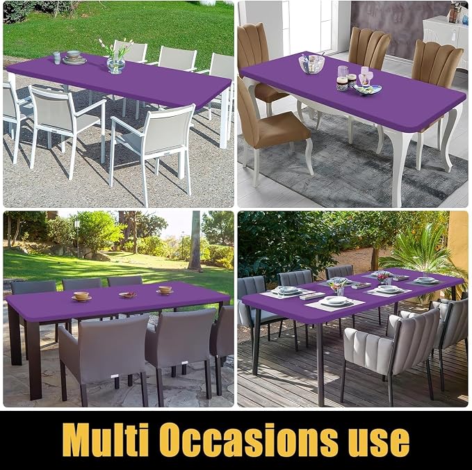 Smiry 6 Pack Rectangle Picnic Table Cloth, Waterproof Elastic Fitted Tablecloths, Washable Polyester Rectangular Patio Table Cover for Camping, Indoor and Outdoor (Purple, 30"x96")