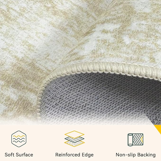 RELEANY Washable 8'x10' Abstract Area Rug for Living Room Cream Beige | Carpet for Bedroom, Kitchen, Office, Hallway and Entryway, Printed Pattern, Non‑Slip, Soft, Stain‑Resistant, Easy to Clean