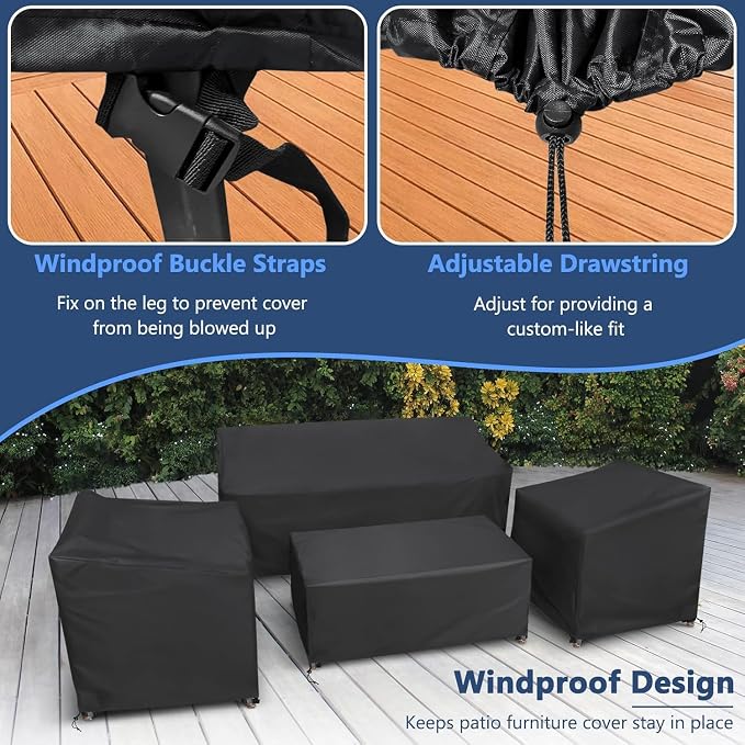 STARTWO Outdoor Furniture Cover Waterproof, 600D Heavy Duty, 4 Piece Patio Furniture Set Cover for Outside Couch, Lawn Chairs, Coffee Table, Windproof with Buckle Strap, Black
