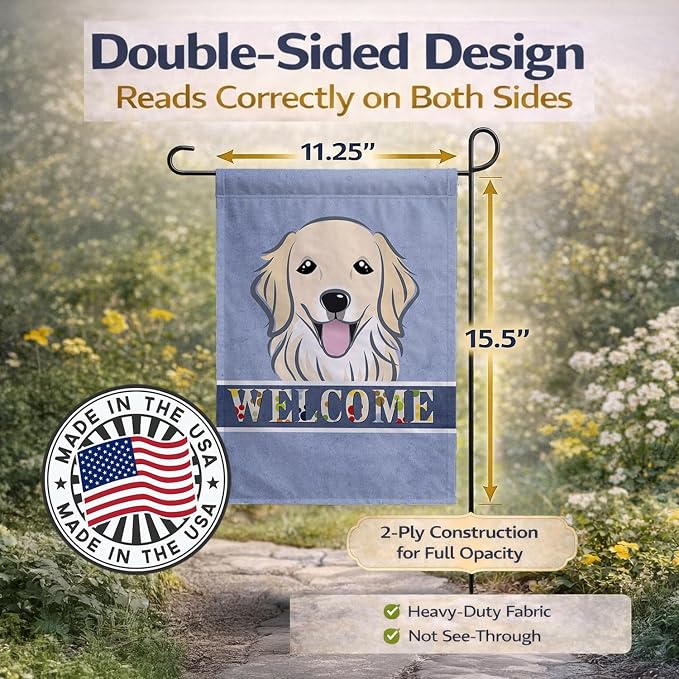 Caroline's Treasures BB1391GF Golden Retriever Welcome Garden Flag, Blue Mailbox Flag Decorative Yard Flag Banner Outside Patio Artwork Yard Flower Beds, Garden Size, Multicolor