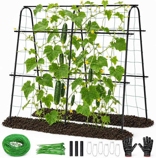FOLLOOK Cucumber Trellis for Raised Garden Bed, Rustproof Metal Garden Arch Trellis for Climbing Plants Support Outdoor Fruit Grape Vine Vegetable Tomato Pole Bean Snap Pea Trellis, 48x48inch, Black