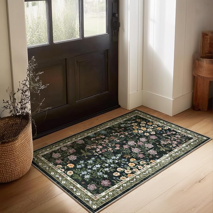 Machine Washable Throw Rugs for Entryway: Door Mat Indoor Entrance 2x3 Rug Small Area Rug Non-Slip Low Pile Kitchen Rug for Front Door Indoor Entrance Kitchen Bedroom Kids Room
