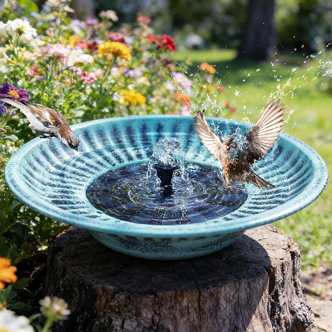12.3" Solar Bird Bath Bowl,Metal Solar Bird Bath Fountains for Outdoors | Solar Fountain for Birdbath,Garden Bird Bath,Bird Bath Bubbler for Garden Patio Decor (Blue)