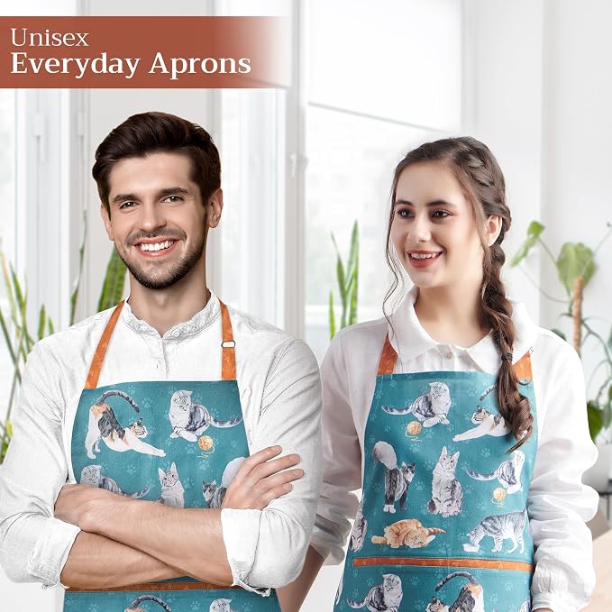 Maison d' Hermine Aprons for women with Pocket 100% Cotton (27.50"x31.50") | Adjustable Neck Strap & long ties Apron Men Chef Wedding Cooking Gardening Server Maid