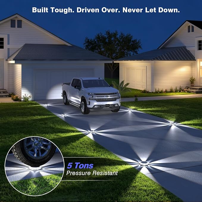 YiLaie Solar Ground Lights Outdoor,8 Pack Solar Garden Lights IP68 Waterproof,Bright Solar Driveway Light,Stick & Stake Yard Lights for Pathway Deck Lawn Walkway,Cold White