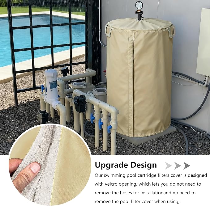 Pool Filter Cover with Plush Linner, 600D Waterproof Oxford Fabric Pool Equipment Cover, Suitable for Most Filters on Market(Universal Style, Beige)