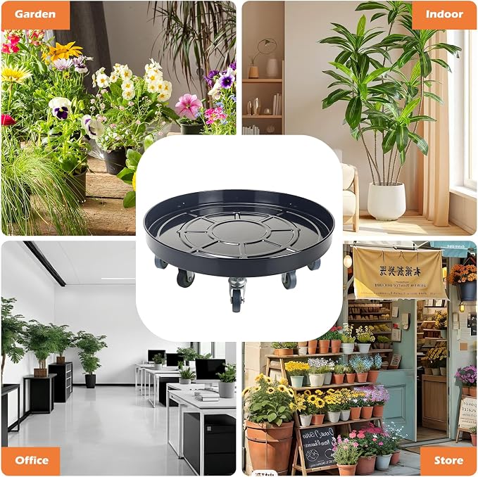 20 Inch Heavy Duty Plant Stand on Wheels, Round Plant Caddy with Wheels for Indoor & Outdoor Use, Metal Rolling Tray for Potted and Small Furniture, Black