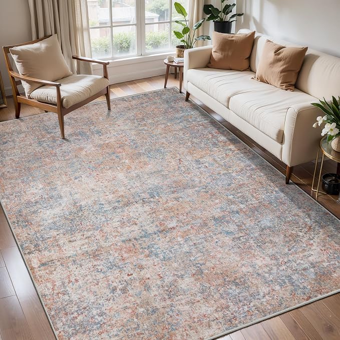 Tangsoo Abstract 4x6 Washable Rug, Modern Non Slip Rugs for Living Room | Contemporary Indoor Carpet, Soft Low Pile Floor Rug for Dining Room Bedroom Dorm Bedside Bathroom Pink Multi Home Decor