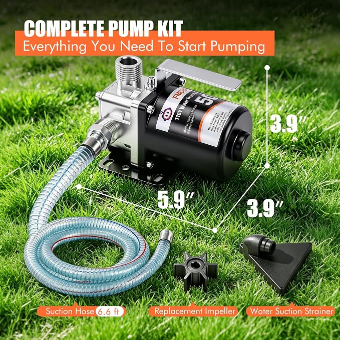 FMCNMech 110V Portable Electric Water Transfer Pump, 500 GPH High Flow Utility Pump with Switch for Pool Drain, Basement, Garden, Rain Barrel, Cast Iron