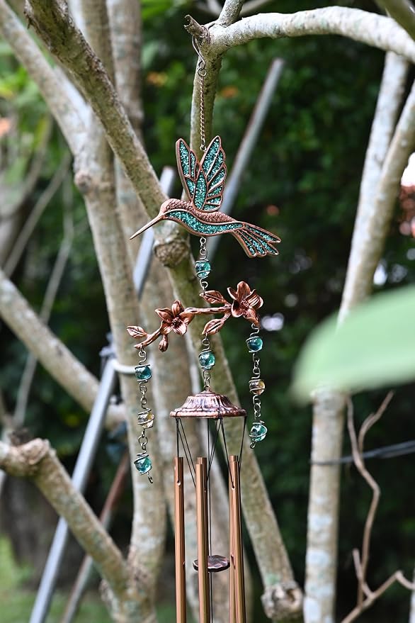 Wind Chimes - Wind Chimes for Outside Deep Tone 32 inches 5 Aluminum Tubes, Birthday, Memorial, Gifts for Mom, Grandma, Daughter, Decoration for Home, Garden, Patio (32" Hummingbird Turquoise)
